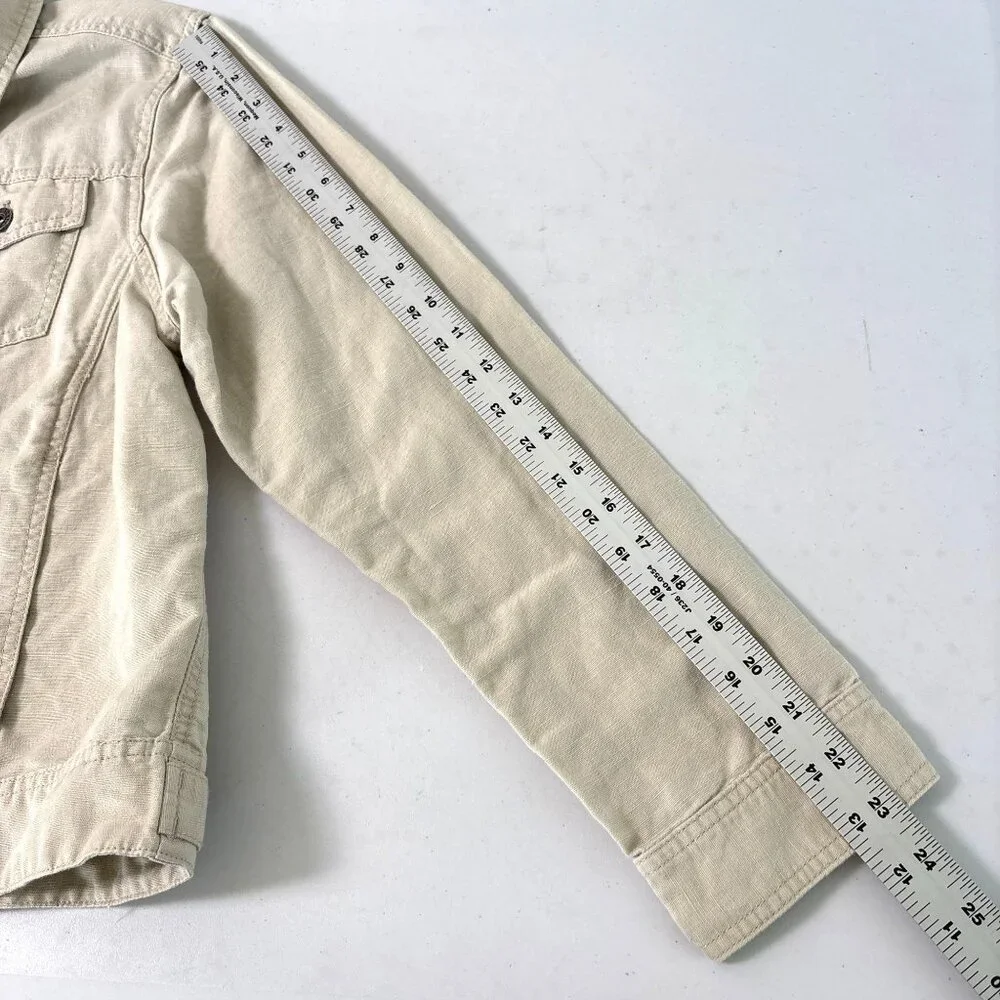 LL Bean‎ Utility Jacket Womens M Reg Tan Linen Blend Pockets Button Front